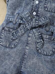 SHEIN Baby Patched Pocket Belted Shirt Denim Jumpsuit