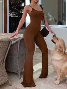 Flare Leg Cami Jumpsuit - Coffee Brown - View 3