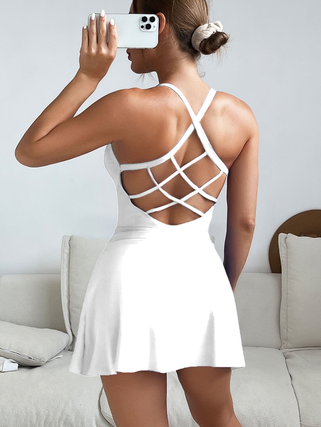 SHEIN Swim Summer Beach Criss Cross One Piece Swimsuit - White - View 1