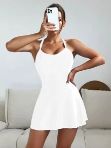 SHEIN Swim Summer Beach Criss Cross One Piece Swimsuit - White - View 2