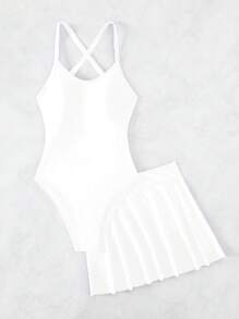 SHEIN Swim Summer Beach Criss Cross One Piece Swimsuit - White - View 4