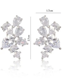 1對婚禮伴娘多方晶鋯石水滴形閃亮耳釘適合女士生日派對、約會禮物 - 白色 - 查看 3