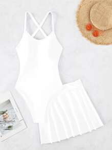 SHEIN Swim Summer Beach Criss Cross One Piece Swimsuit - White - View 6