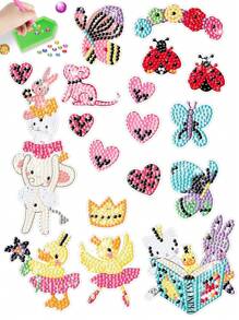 6pcs Cartoon Animal Pattern DIY Diamond Sticker, Modern PMMA DIY Diamond Painting Sticker For Home Decor - Multicolor - View 1