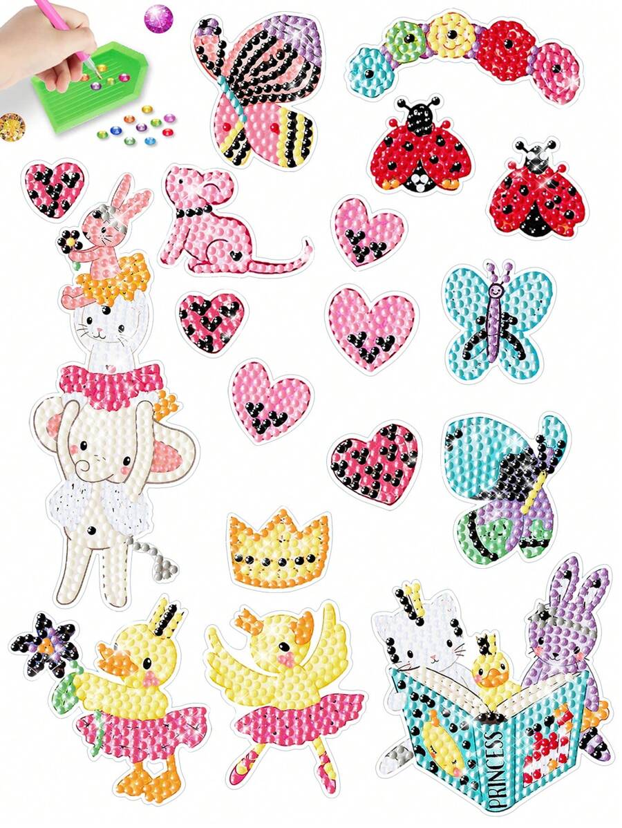 6pcs Cartoon Animal Pattern DIY Diamond Sticker, Modern PMMA DIY Diamond Painting Sticker For Home Decor - Multicolor - View 1