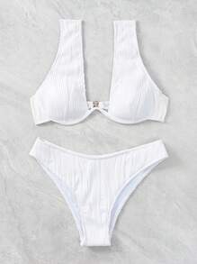 素色帶鋼圈比基尼泳裝 - 白色 - 查看 5