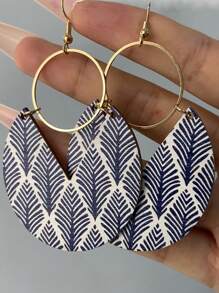 KWHY Leaf Pattern Geometric Drop Earrings - Multicolor - View 1