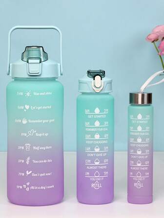 3入組三合一2000ml、750ML和300ml漸變水瓶套裝，適用於各種場合，運動、戶外和家庭必備品，返校用品