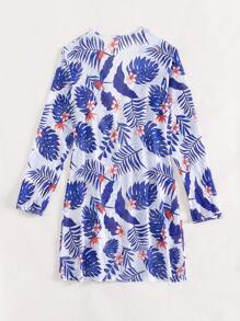 SHEIN Swim 熱帶圖案開門襟和服罩衫 - 彩色 - 查看 6