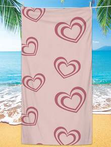 1pc Heart Pattern Beach Towel, Modern Fabric Travel Beach Towel For Travel - Multicolor - View 1