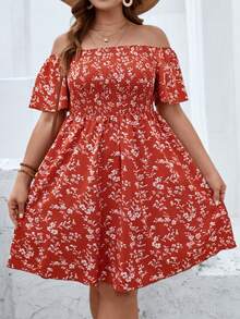 SHEIN Holidaya Vestido con estampado floral de hombros descubiertos - Multicolor - Ver 2