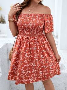 SHEIN Holidaya Vestido con estampado floral de hombros descubiertos - Multicolor - Ver 4