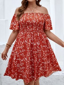 SHEIN Holidaya Vestido con estampado floral de hombros descubiertos - Multicolor - Ver 5