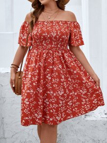 SHEIN Holidaya Vestido con estampado floral de hombros descubiertos - Multicolor - Ver 1