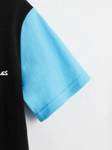 SHEIN Bộ thời trang bé trai Khối Màu Lá thư Giải trí - màu đen - Xem 3