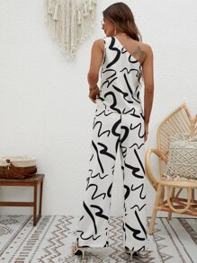 SHEIN LUNE 滿版印花吊帶上衣和闊腿褲 - 白色 - 查看 2