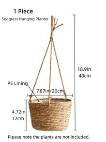 1pc Straw Plant Hanger, Bohemian Braided Detail Hanging Planter Basket For Garden - Multicolor - View 3