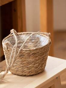 1pc Straw Plant Hanger, Bohemian Braided Detail Hanging Planter Basket For Garden - Multicolor - View 5