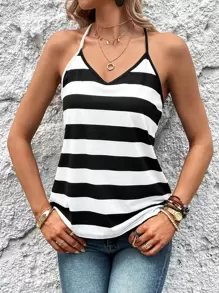 SHEIN LUNE 條紋印花吊帶上衣 - 黑與白 - 查看 3