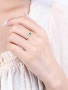 ESBERRY 1入組高閃耀綠寶石綠色訂婚戒指婚戒適合女士S925純銀復古定情戒指永恆戒指精細首飾類禮品適合派對約會 - 金黃色 - 查看 2
