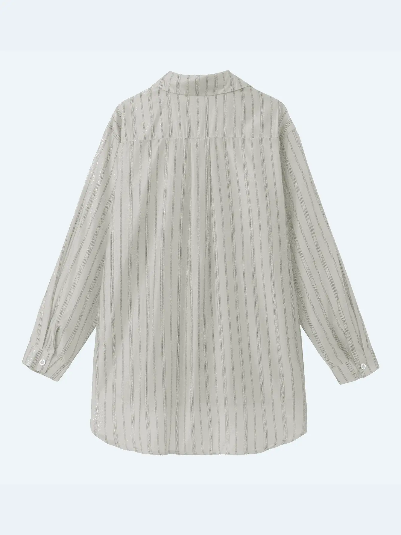 Camisa amplia de rayas verticales de hombros caídos - Beis - Ver 3