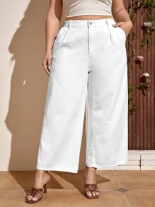 SHEIN Plus High Waist Wide Leg Jeans - White - View 1