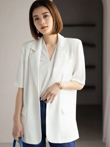 DAZY 素色翻蓋細節單釦西裝外套 - 白色 - 查看 3