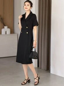 DAZY 西裝領雙排釦襯衫連衣裙 - 黑色 - 查看 1