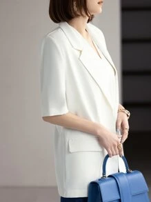 DAZY 素色翻蓋細節單釦西裝外套 - 白色 - 查看 5