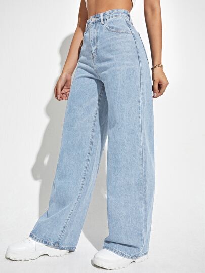SHEIN ICON 高腰闊腿牛仔褲