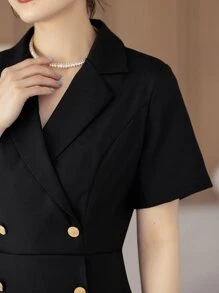 DAZY 西裝領雙排釦襯衫連衣裙 - 黑色 - 查看 7