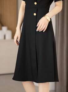 DAZY 西裝領雙排釦襯衫連衣裙 - 黑色 - 查看 8