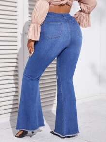 SHEIN Essnce Jeans de pierna amplia con botón desgarro bajo crudo - Azul lavado medio - Ver 2