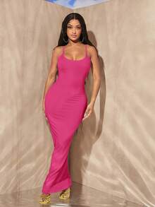 SHEIN SXY Đầm màu trơn Thanh lịch - Màu Hồng Tươi - Xem 3