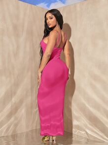 SHEIN SXY Đầm màu trơn Thanh lịch - Màu Hồng Tươi - Xem 2