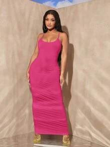 SHEIN SXY Đầm màu trơn Thanh lịch - Màu Hồng Tươi - Xem 1