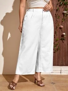 SHEIN Plus High Waist Wide Leg Jeans - White - View 3