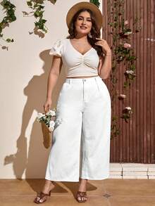 SHEIN Plus High Waist Wide Leg Jeans - White - View 4