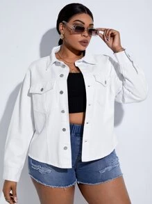 SHEIN Essnce Cazadora mezclilla con bolsillo con solapa de hombros caídos - Blanco - Ver 1