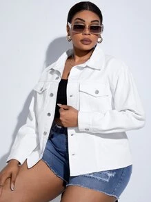 SHEIN Essnce Cazadora mezclilla con bolsillo con solapa de hombros caídos - Blanco - Ver 4