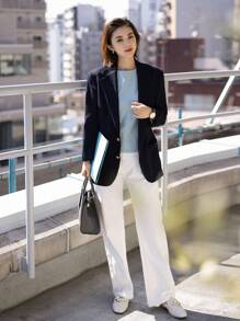 DAZY Chất rắn Tay áo có gãy Áo thun - Màu xanh nhạt - Xem 4