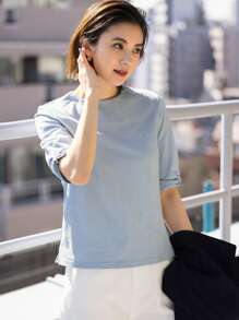 DAZY Chất rắn Tay áo có gãy Áo thun - Màu xanh nhạt - Xem 6