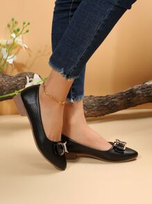 Fashion Black Ballet Shoes For Women, Rhinestone Decor Point Toe Flats - Black - View 2