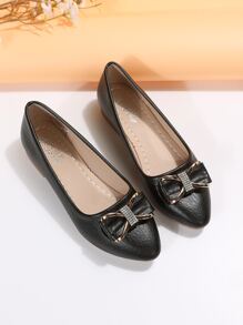 Fashion Black Ballet Shoes For Women, Rhinestone Decor Point Toe Flats - Black - View 5