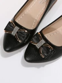 Fashion Black Ballet Shoes For Women, Rhinestone Decor Point Toe Flats - Black - View 6