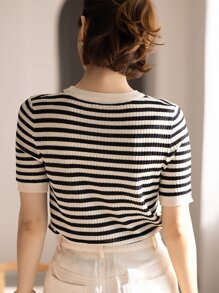 DAZY 1件條紋圖案針織上衣 - 彩色 - 查看 2