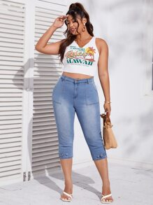 SHEIN Essnce Knapp Ficka Dragkedja Enkel Plus Size Jeans - Ljustvätt - Visa 6