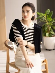 DAZY 1件條紋圖案針織上衣 - 彩色 - 查看 7