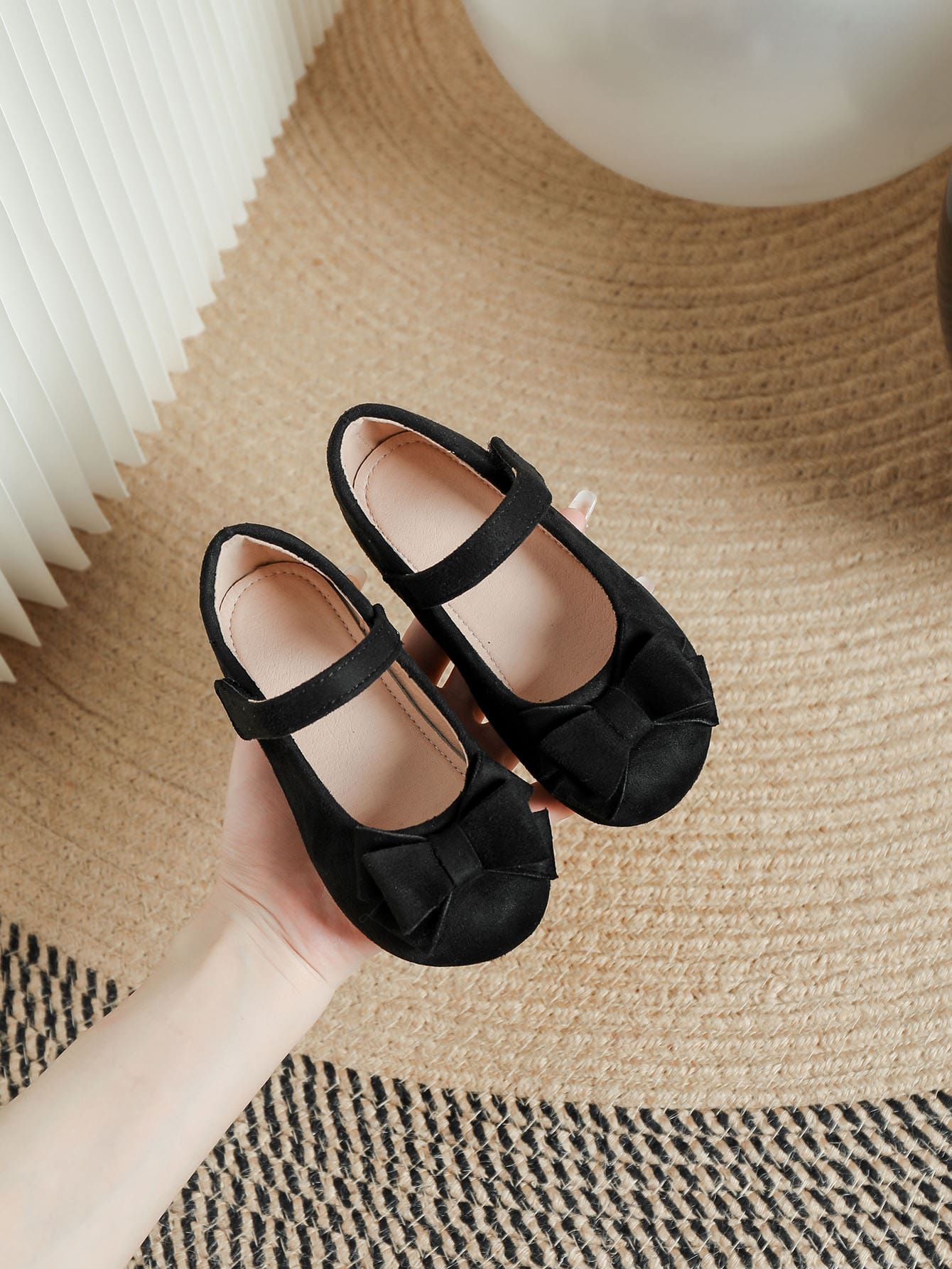 時尚瑪麗珍平底鞋適用於女孩仿麂皮蝴蝶結裝飾戶外平底鞋