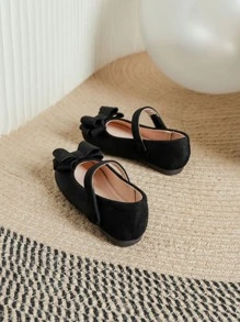 時尚瑪麗珍平底鞋適用於女孩仿麂皮蝴蝶結裝飾戶外平底鞋 - 黑色 - 查看 3
